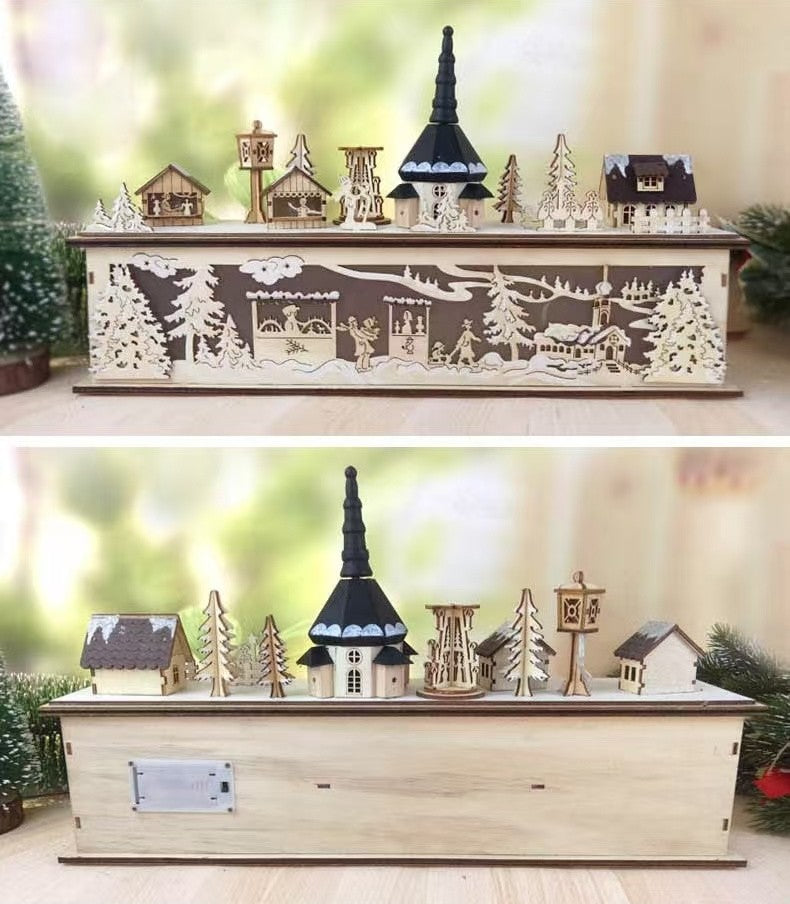 Pre-lit Wooden Christmas Town Tabletop Decoration
