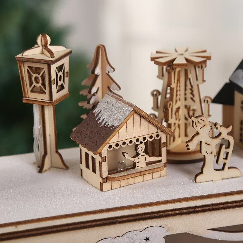 Pre-lit Wooden Christmas Town Tabletop Decoration