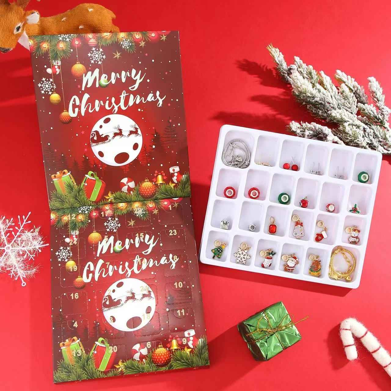 Red Christmas Advent Calendar DIY Jewelry Set | 24 Days Countdown