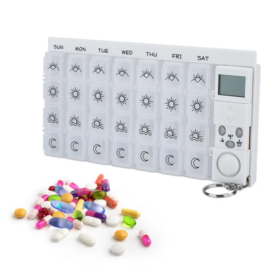 Smart Pill Box with Weekly Tracker and Alarm Alerts