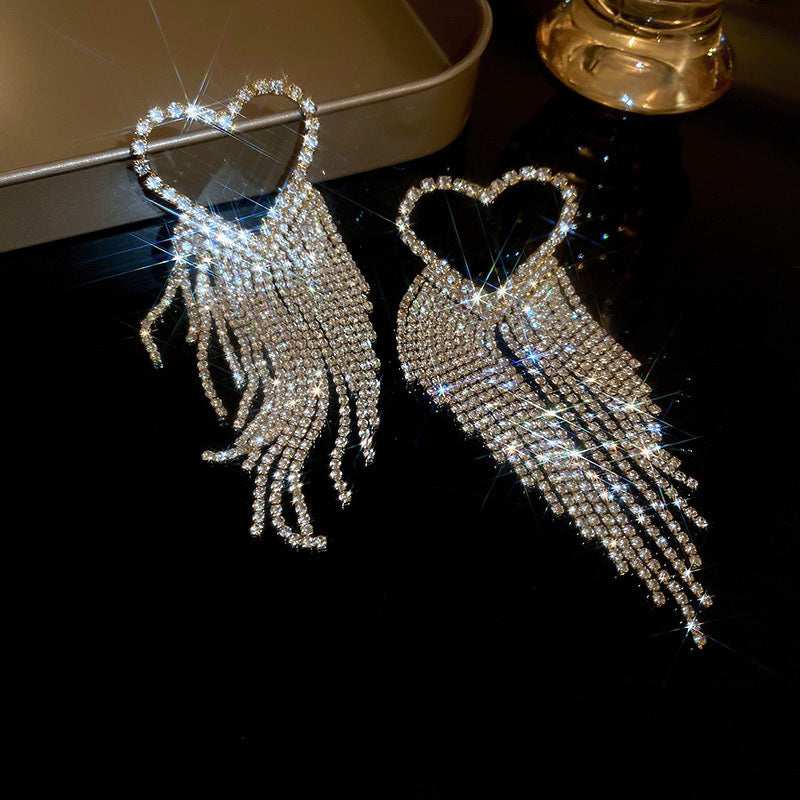 Faux Diamond-encrusted Metal Long Tassel Earrings For Women