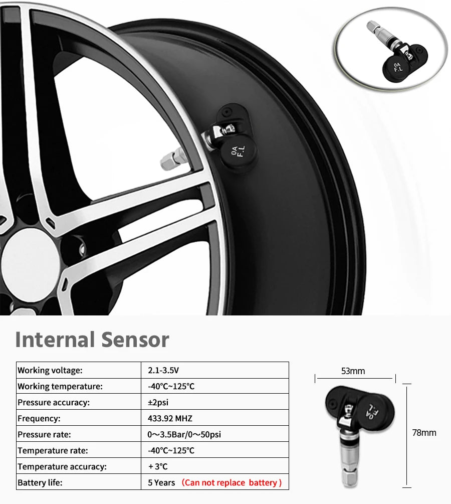 Wireless Smart LCD Display Tire Pressure Monitoring System for Cars with 4 Sensors