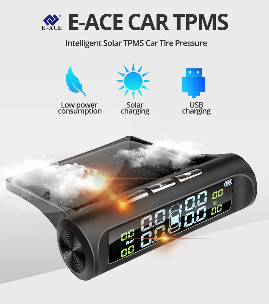 Wireless Smart LCD Display Tire Pressure Monitoring System for Cars with 4 Sensors