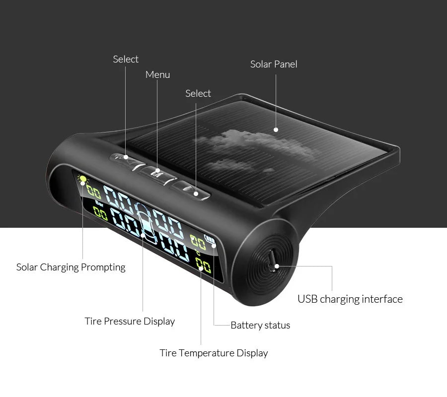 Wireless Smart LCD Display Tire Pressure Monitoring System for Cars with 4 Sensors