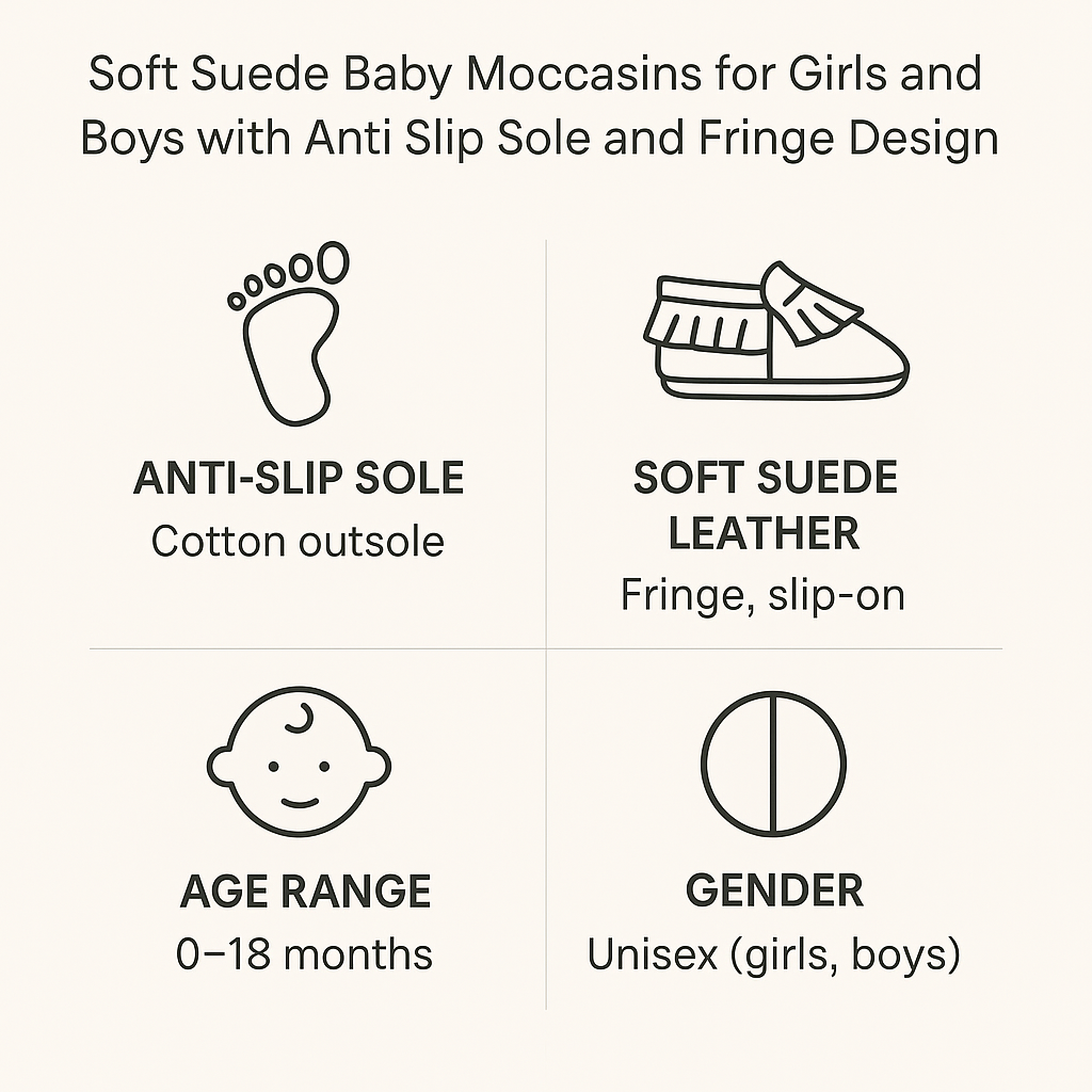 Soft Suede Baby Moccasins Fringe Design for Kids with Anti Slip Sole