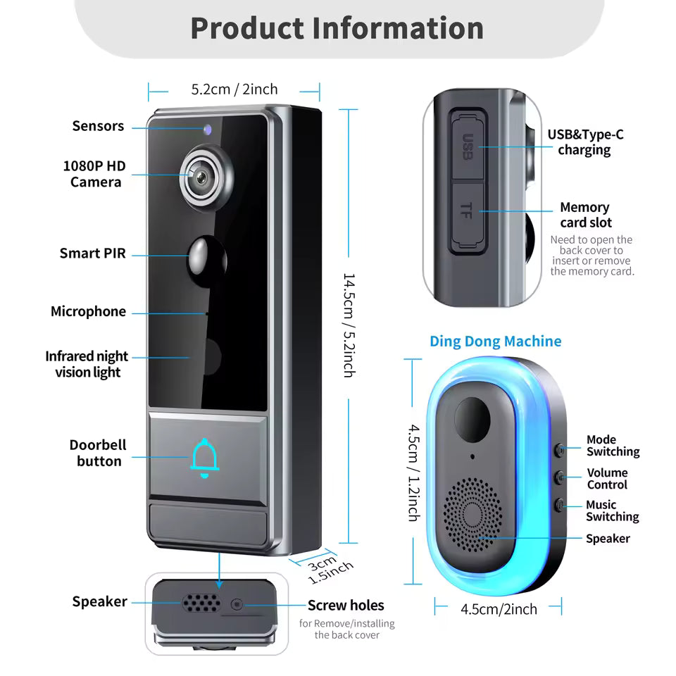 WiFi Wireless Doorbell Camera Remote Video Door Intercom IR Night Vision Security Bell