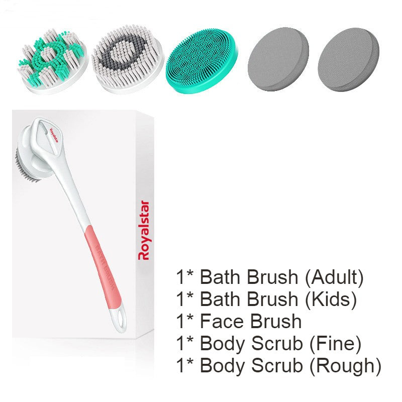 All-in-One Rechargeable Body Brush Set, with 7 Replaceable Heads & Long Handle for Body, Face, Foot, Adult & Kids