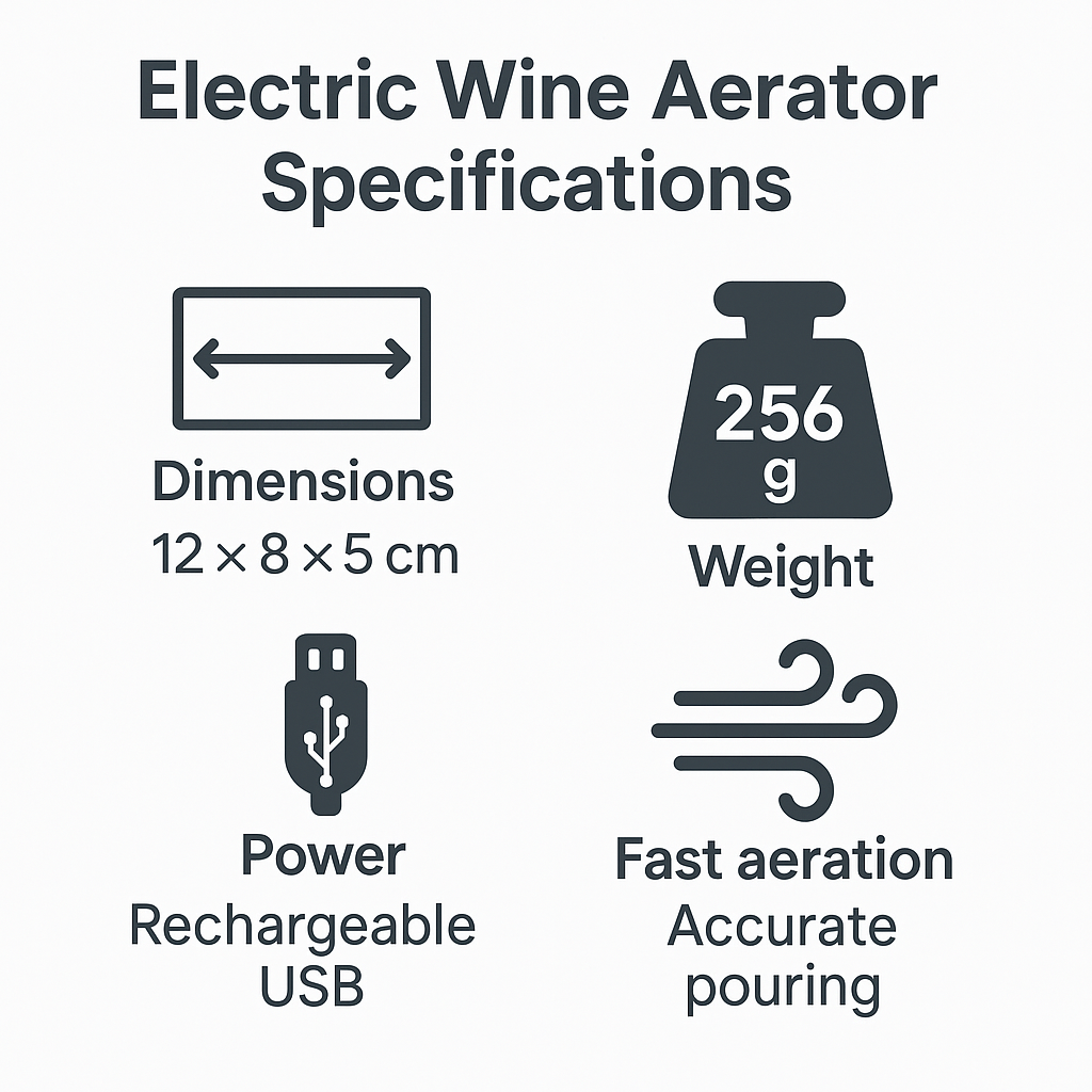 Electric Wine Aerator Specifications Infographic