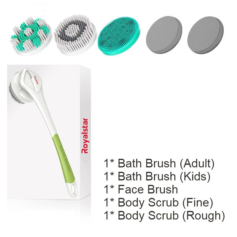 All-in-One Rechargeable Body Brush Set, with 7 Replaceable Heads & Long Handle for Body, Face, Foot, Adult & Kids