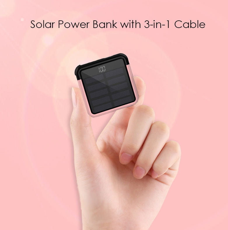Tinier & Thinner Solar Power Bank with 3-in-1 Concealable Cable