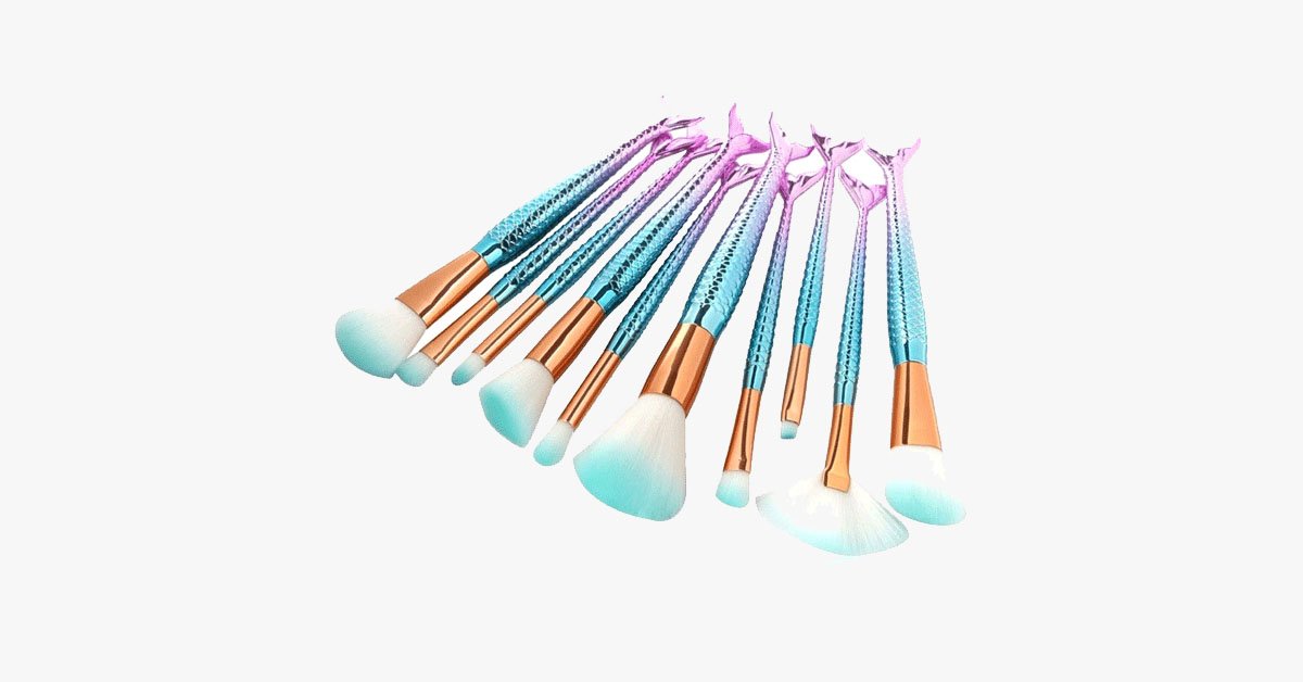 Mermaid Makeup Brush Set with FREE Contour Brush - Professional Cosmetic Brush for Eyeshadow, Eyeliner, Blush & Concealer