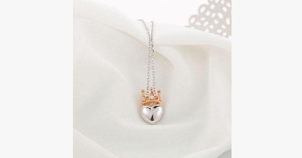 Heart Encrusted Crystal Crown Pendant