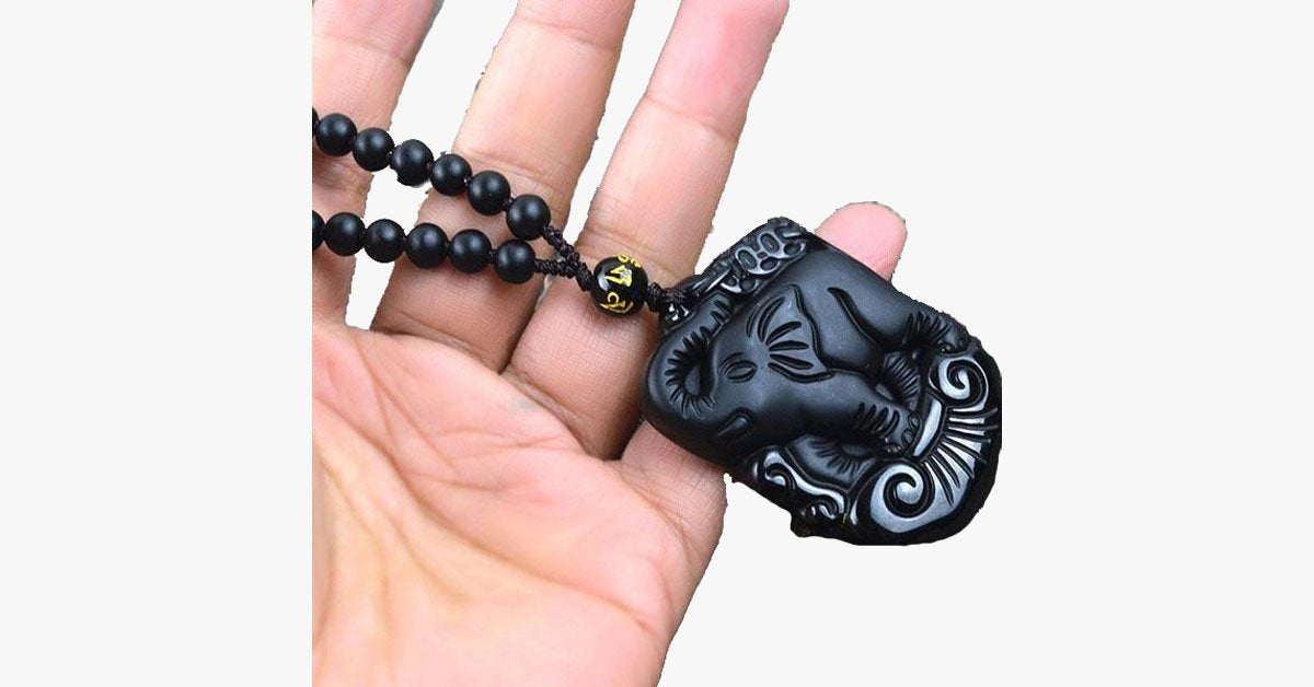 Natural Obsidian Elephant Necklace