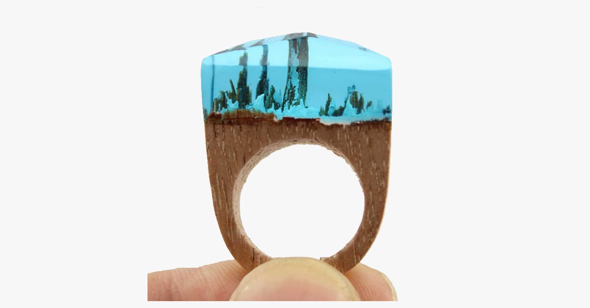 Aqua Snow Wood Ring