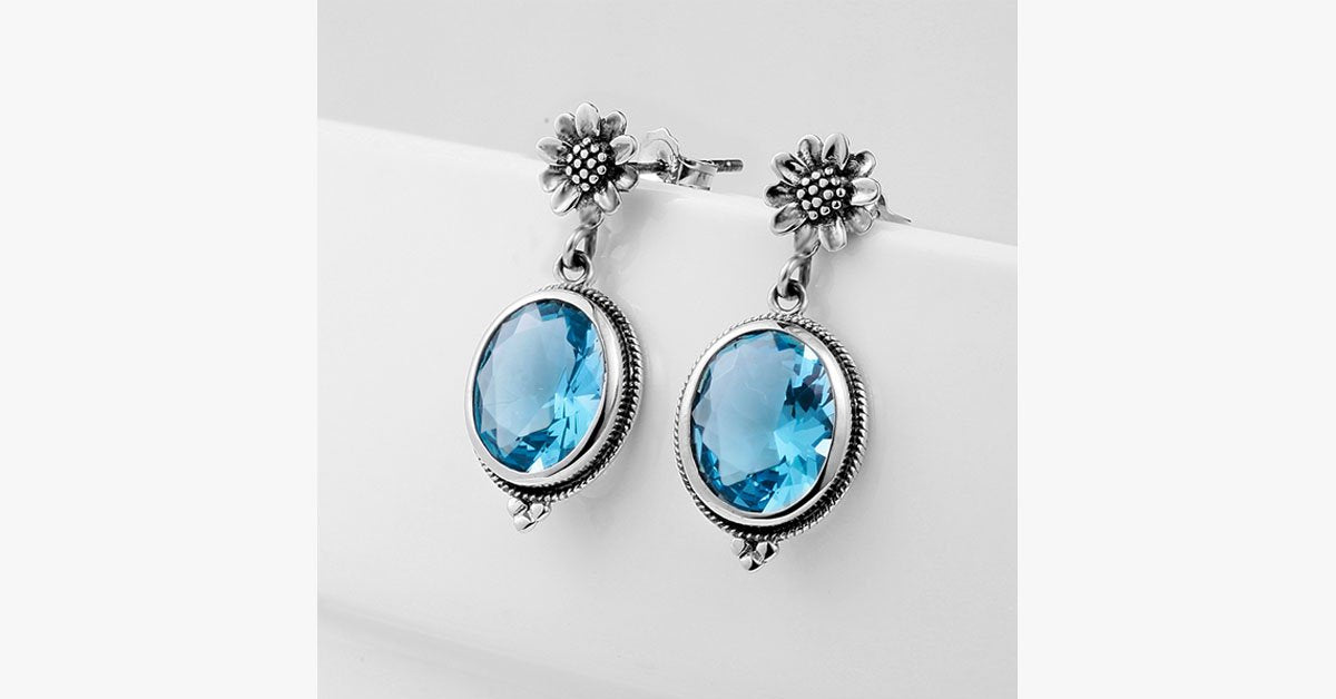 Vintage Aquamarine Flower Earring