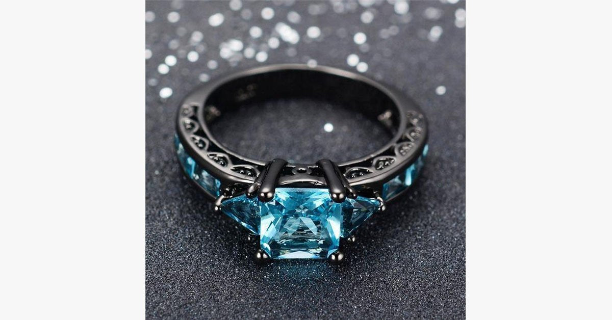 Aquamarine Gemstone Ring - 10kt Black Gold Plated