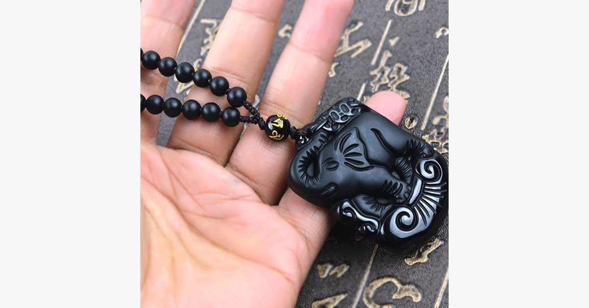 Natural Obsidian Elephant Necklace