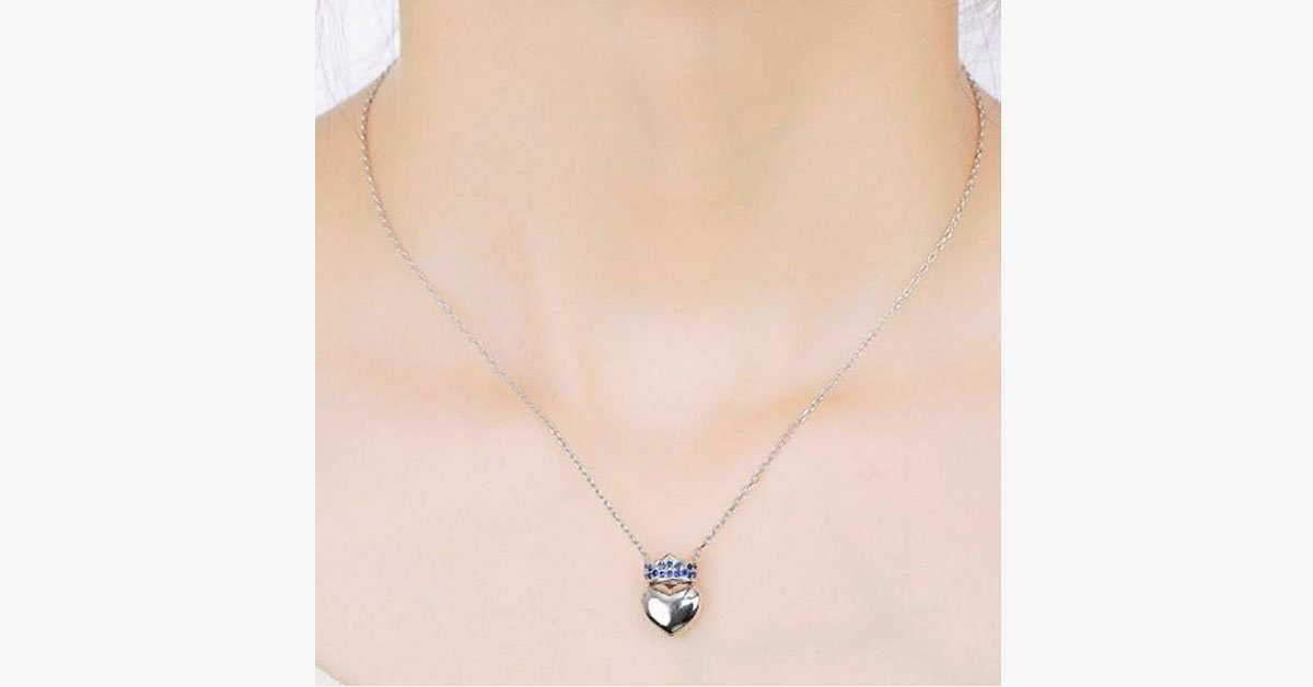 Heart Encrusted Crystal Crown Pendant