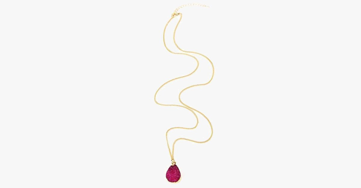 Rose Red Druzy Stone Necklace