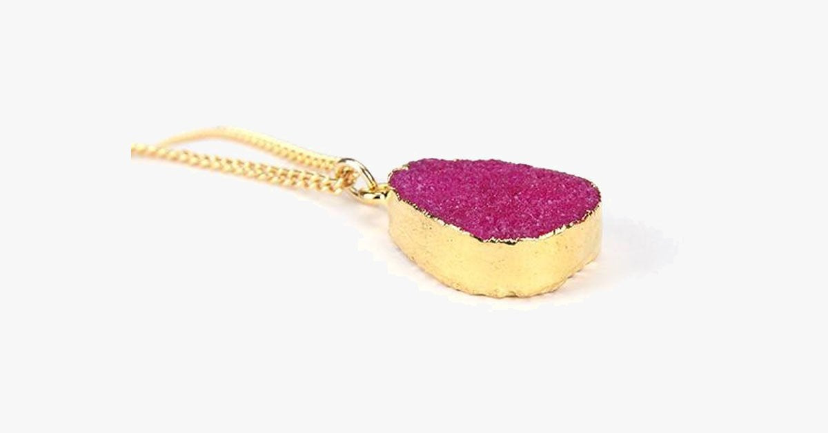 Rose Red Druzy Stone Necklace