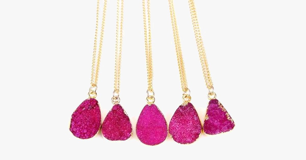Rose Red Druzy Stone Necklace