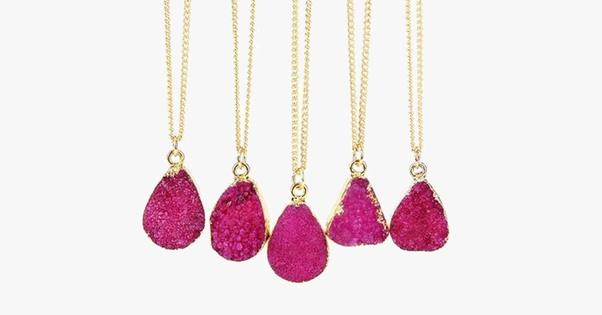 Rose Red Druzy Stone Necklace