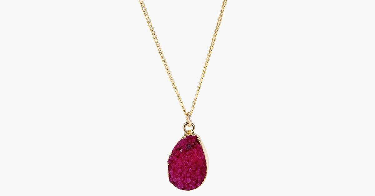 Rose Red Druzy Stone Necklace