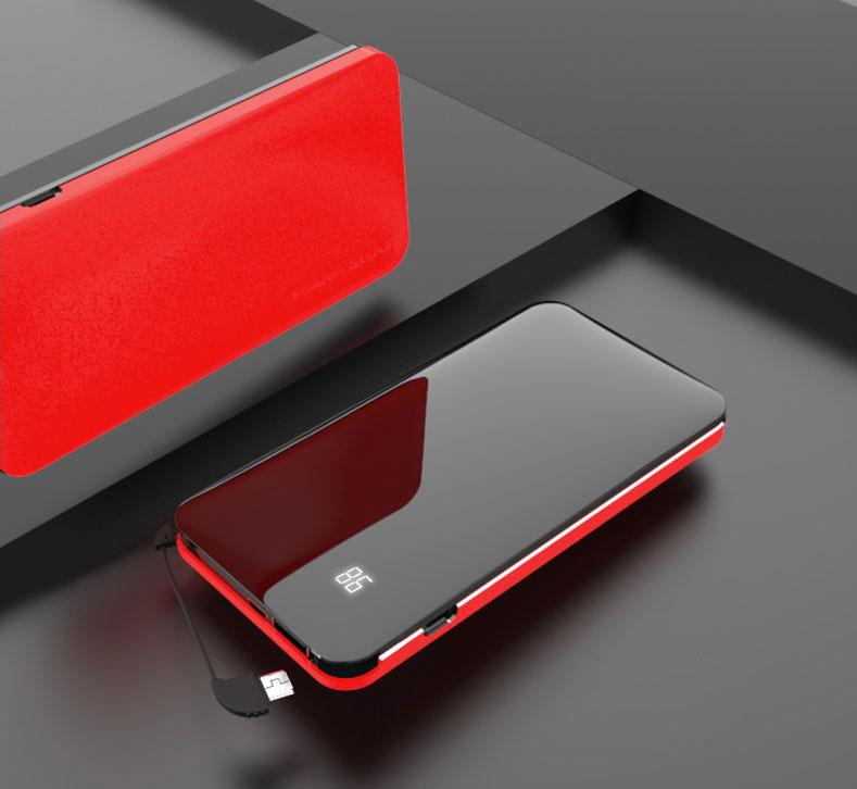Super Thin Wired & Wireless 10000mAh Power Bank with Concealable Cable