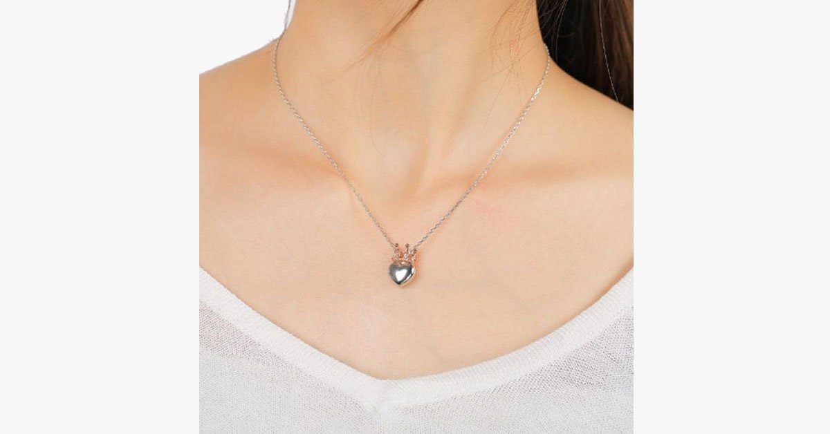 Heart Encrusted Crystal Crown Pendant