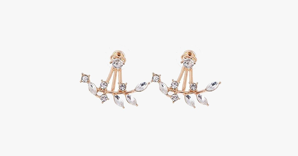 Chic Rhine-stoned Leaf Branch Earrings For Women