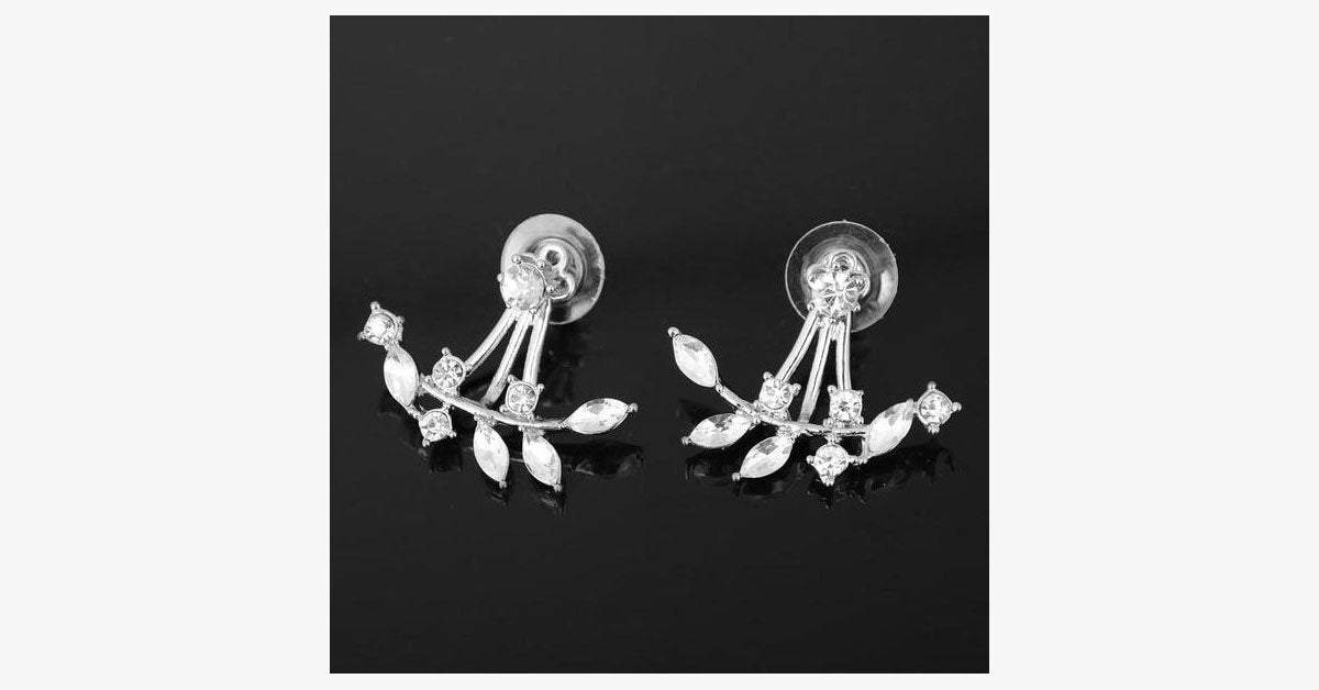 Chic Rhine-stoned Leaf Branch Earrings For Women