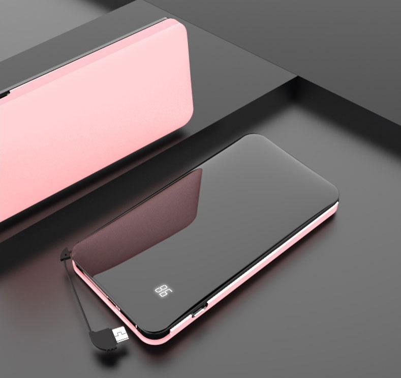 Super Thin Wired & Wireless 10000mAh Power Bank with Concealable Cable