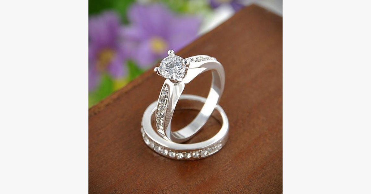 Silver Crystal Ring Set