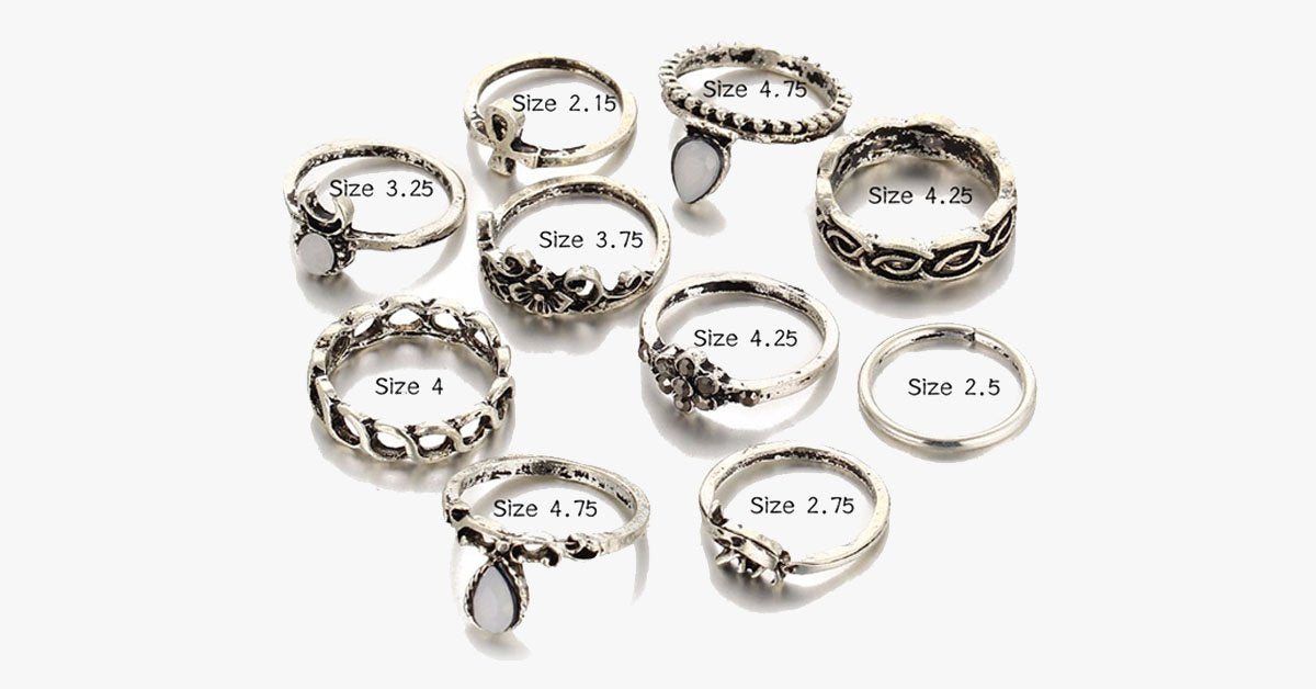 Vintage Flower Midi Rings 10pcs Set