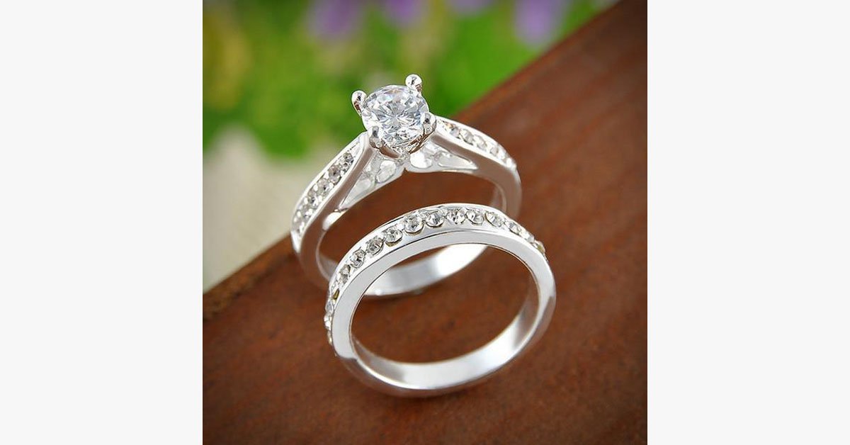 Silver Crystal Ring Set