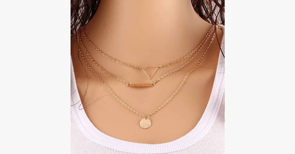 Vintage Hollow out Triangle Layer Necklace