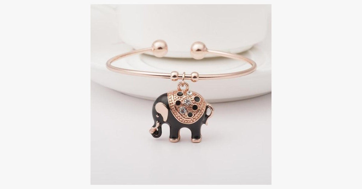 Elegant Rose Gold Elephant Charm Bangle