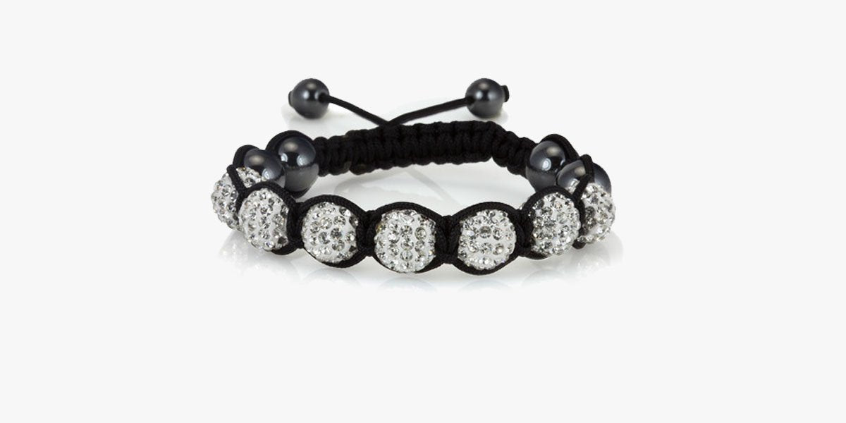 White Crystal Balla Style Adjustable Bracelet