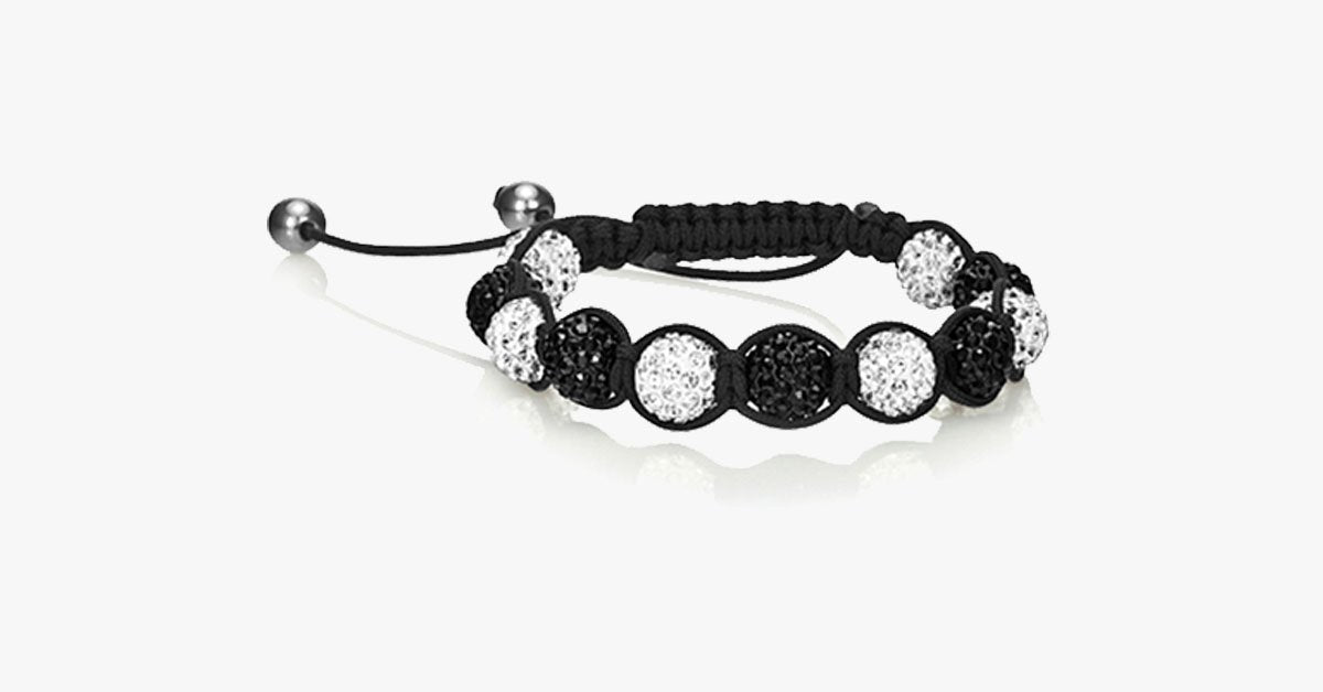 White & Black Crystal Balla Style Adjustable Bracelet