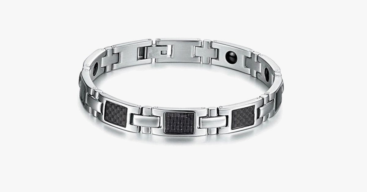 Silver on Black Stainless Steel Men's Bracelet