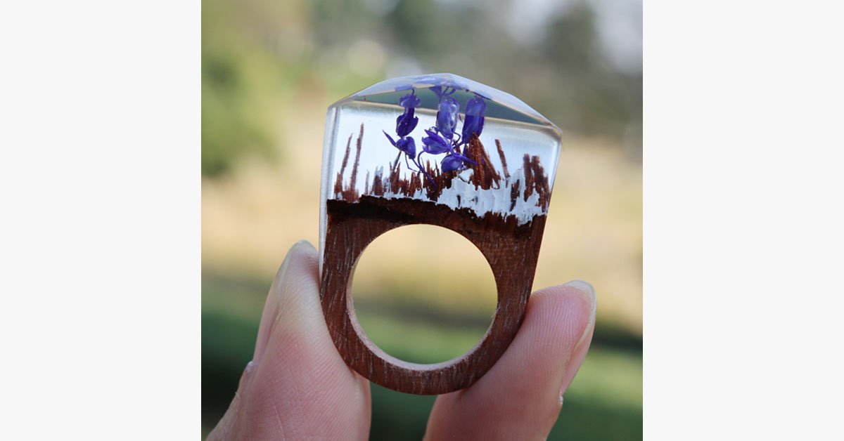 Purple Flower Wood Ring
