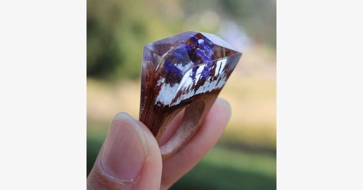Purple Flower Wood Ring