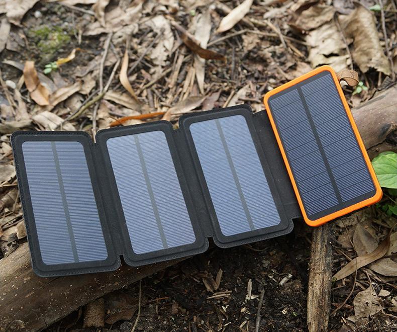Get Energy From Sunlight with Fordable Dual USB 4-Panel Solar Power Bank & Charger