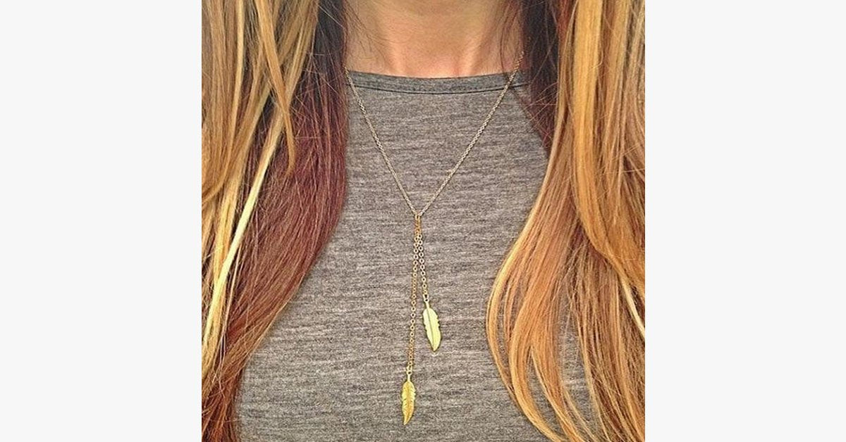 Two Leaves Fatima Bar  Necklace