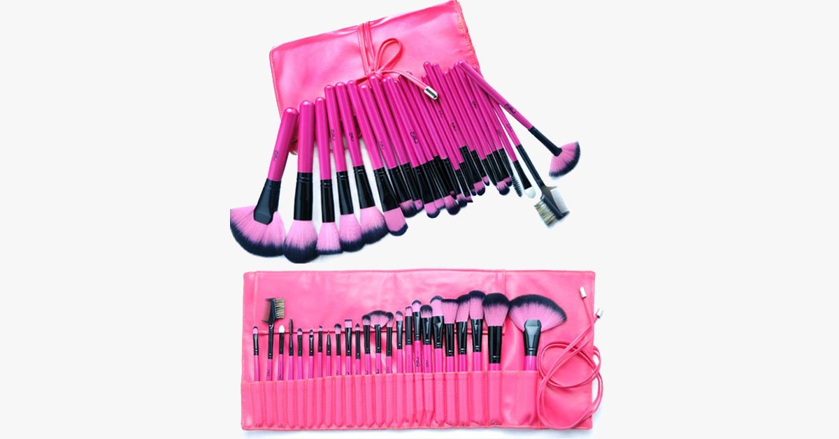 Hot Pink 24 Piece Make Up Brush Set