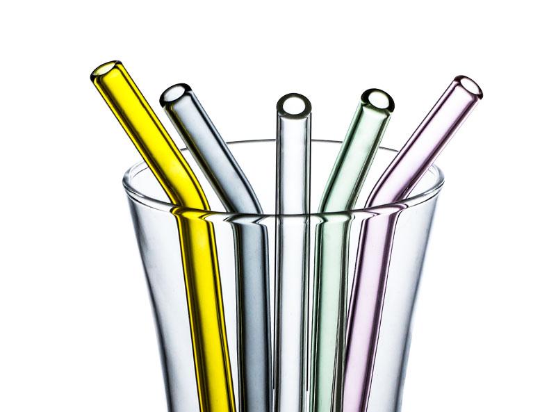 Colorful Reusable Clear Glass Straw With Brush & Box, For Smoothie, Milkshakes & Soup