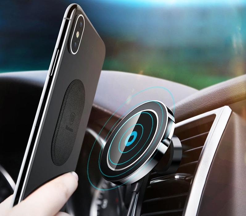 Sleek 360° Magnetic Car Mount with QI Wireless Charging