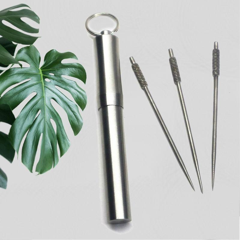 Portable Stainless Steel Waterproof Toothpick Holder & Three Reusable Toothpick Set
