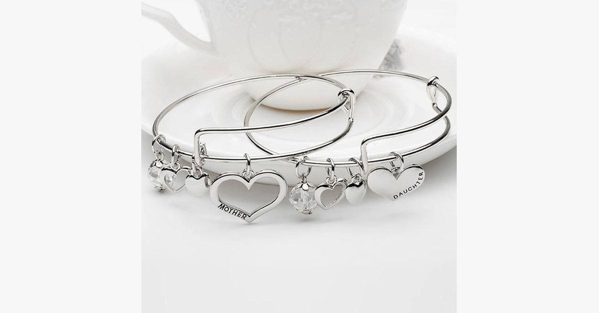 Mother Daughter Charm Bangle Set