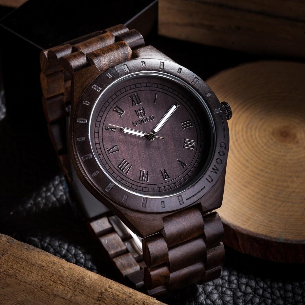 Men's Dress Wooden Wrist Watch Natural Calendar Display